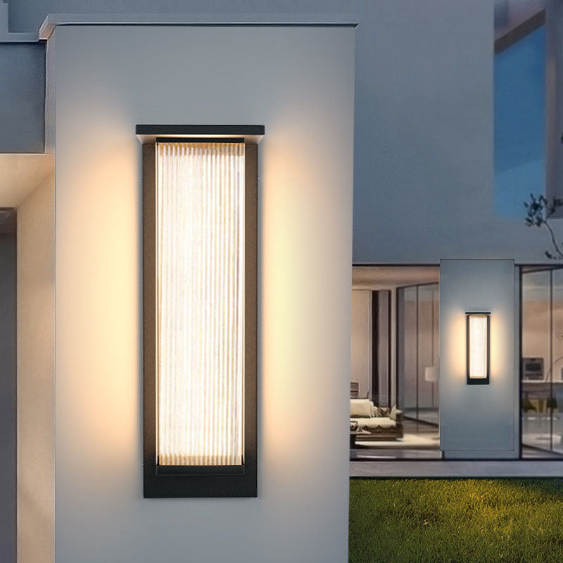 Modern Minimalistic Solar Waterproof Rectangular Stainless Steel Acrylic LED Outdoor Wall Lamp for Terrace