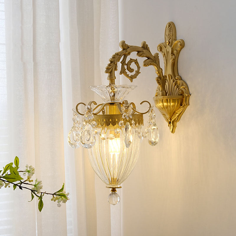 Traditional French Court Lantern in Brass with Crystal 1/2 Light Wall Lamp for Living Room