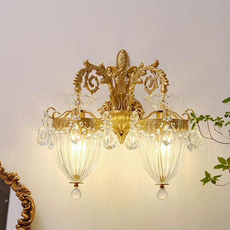 Traditional French Court Lantern in Brass with Crystal 1/2 Light Wall Lamp for Living Room