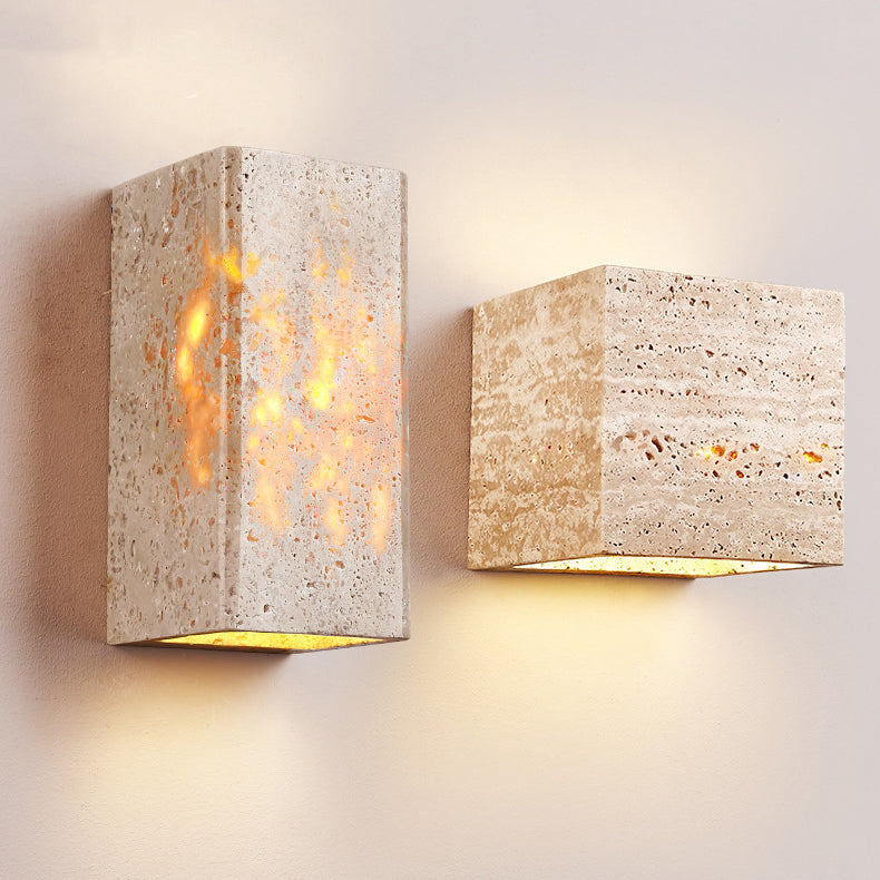 Traditional Japanese Waterproof Yellow Travertine Square LED Wall Sconce Lamp for Hallway