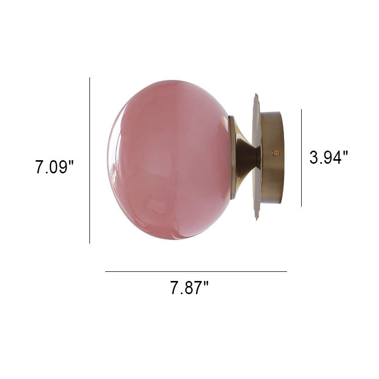 Modern, minimalist 1-light wall lamp made of iron glass with a round head in pink, beige, and white