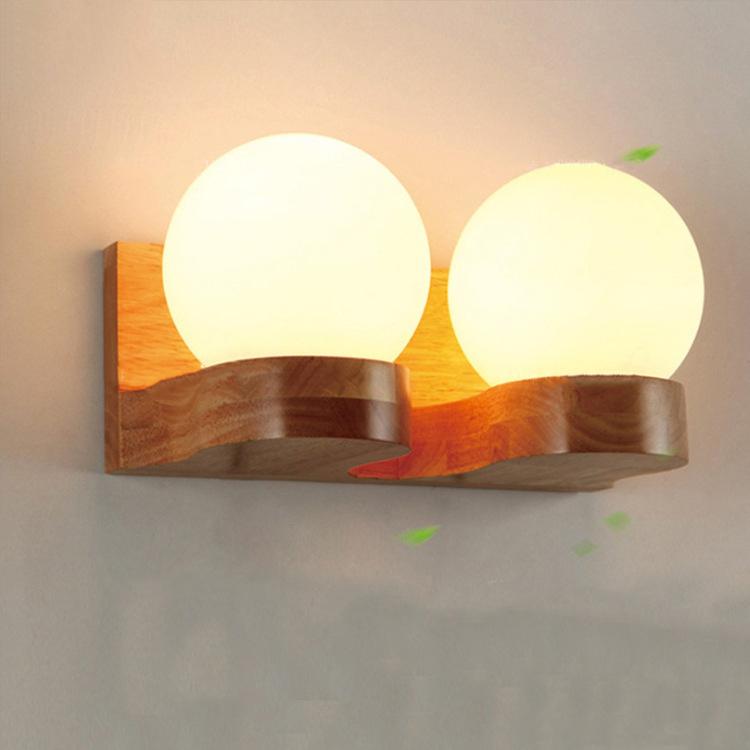 Modern Solid Wood Ball 1/2 Light Wall Lamp