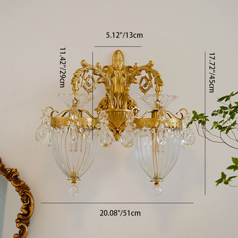 Traditional French Court Lantern in Brass with Crystal 1/2 Light Wall Lamp for Living Room