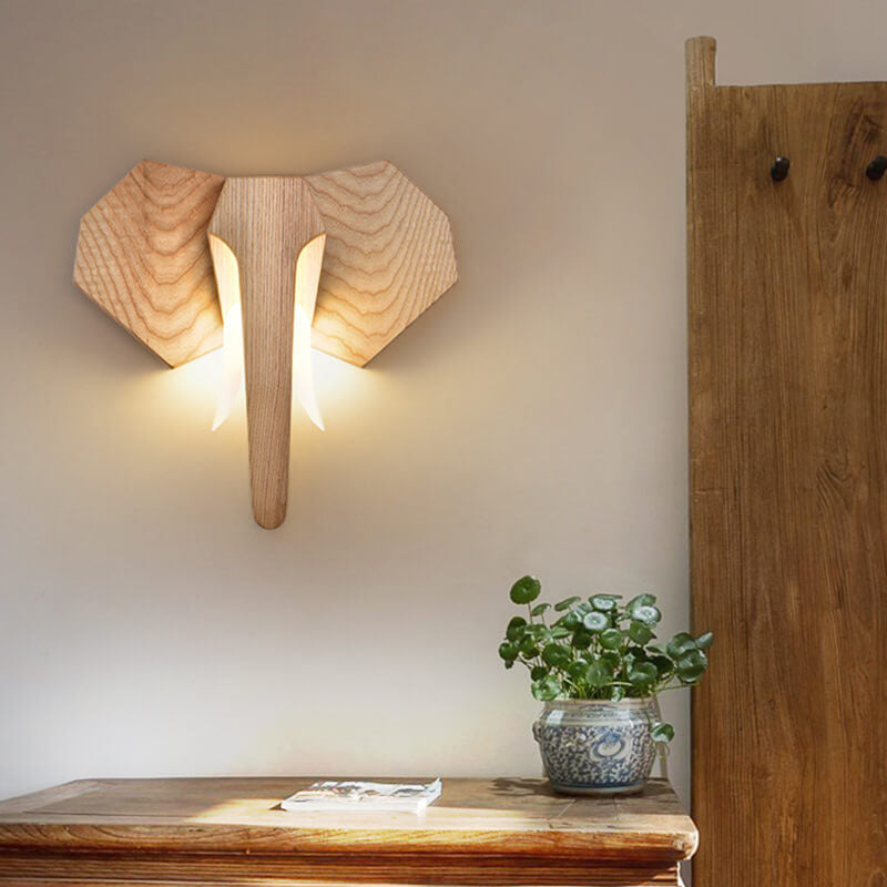 Taavita Creative Solid Wood Elephant Shape LED Wall Light Lamp with Color Change Function