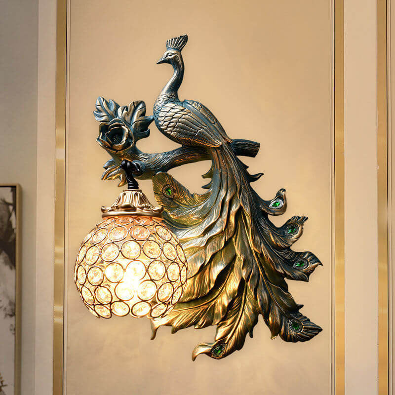 Taavita Vintage Peacock Resin 1-Light Wall Lamp