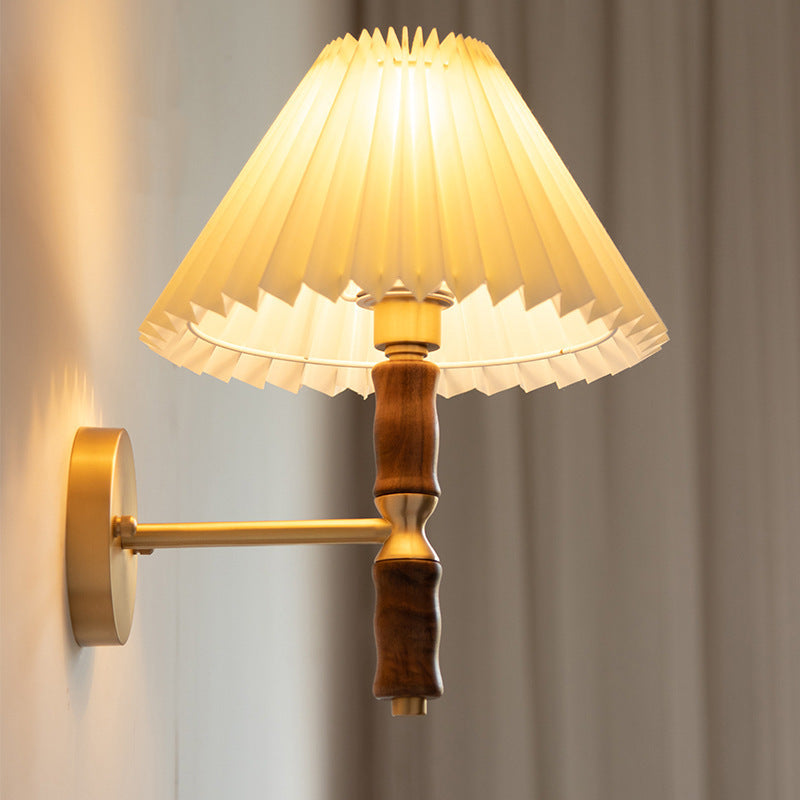 Taavita Vintage Walnut Pleated 1-Light Wall Lamp