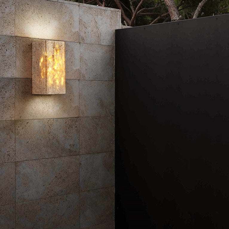 Traditional Japanese Waterproof Yellow Travertine Square LED Wall Sconce Lamp for Hallway