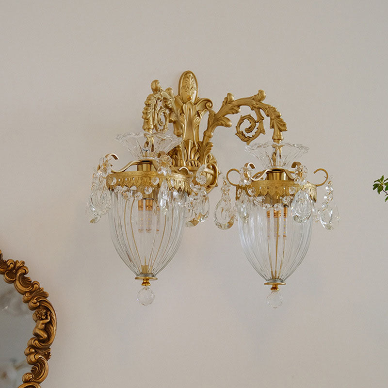 Traditional French Court Lantern in Brass with Crystal 1/2 Light Wall Lamp for Living Room