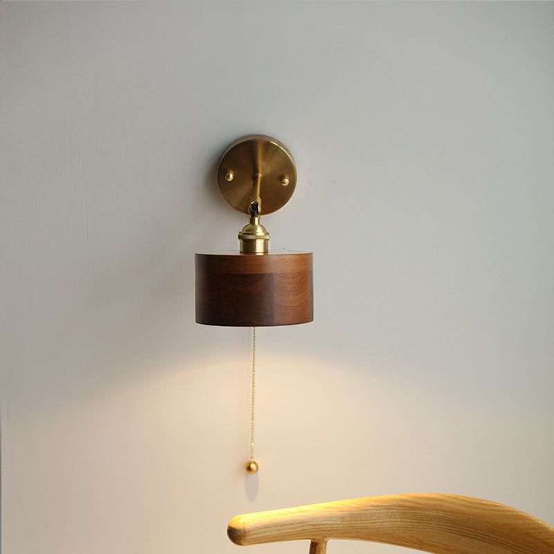 Contemporary Scandinavian Round Taavita Wood Cone Dome 1-Light Wall Lamp for Bedroom