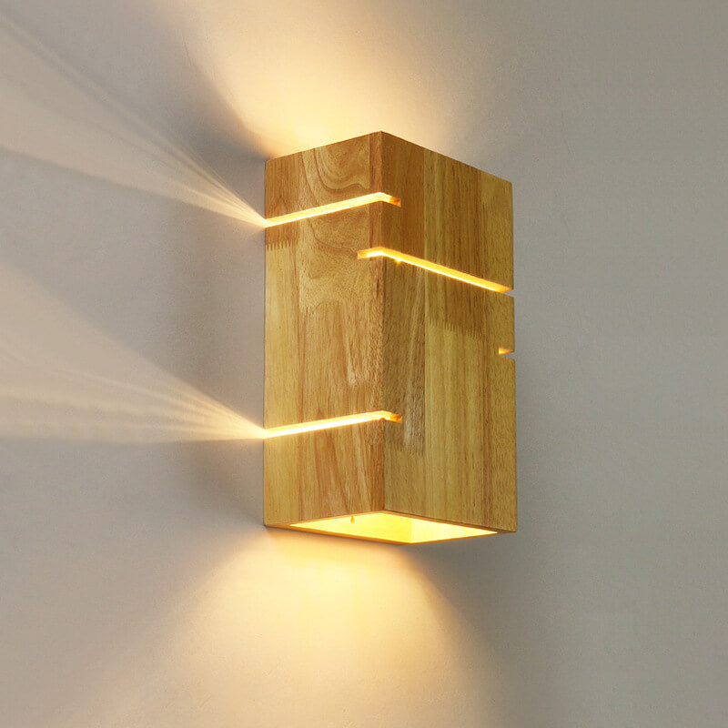 Taavita Square Minimalist 2-Light Wall Lamp Made of Wood