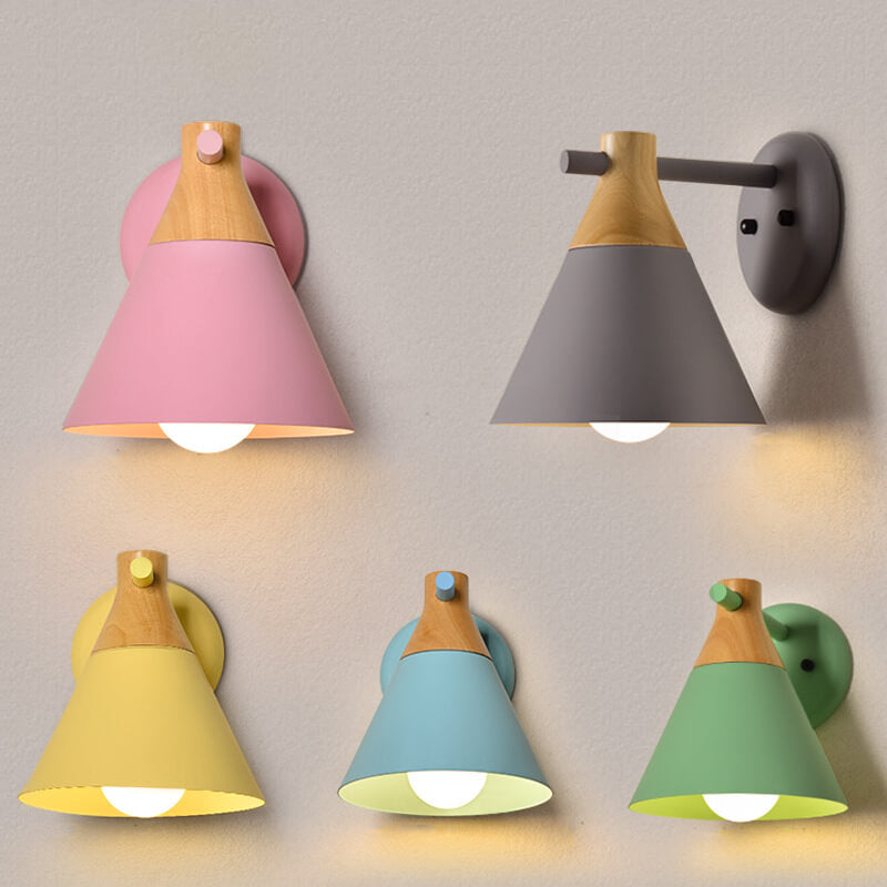 Taavita Solid Wood Macaron Cone Shade 1-Light Wall Lamp