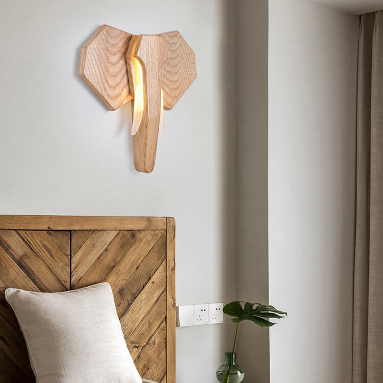 Taavita Creative Solid Wood Elephant Shape LED Wall Light Lamp with Color Change Function