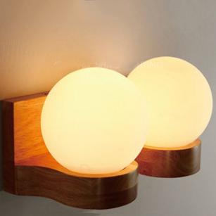 Modern Solid Wood Ball 1/2 Light Wall Lamp