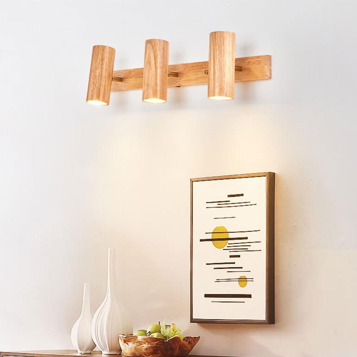 Modern Minimalist Wooden Rail Spotlight 1/3/4 Light Wall Lamp