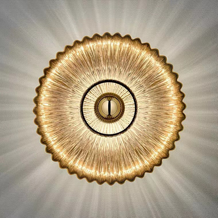 Taavita Vintage Striped Glass Round Disc 1-Light Wall Lamp