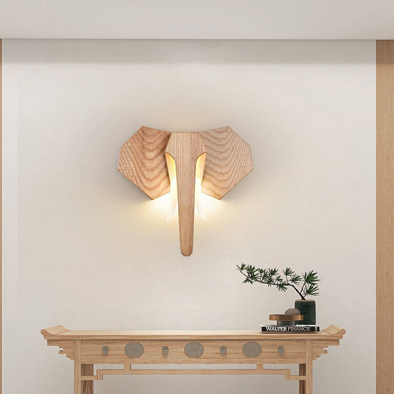 Taavita Creative Solid Wood Elephant Shape LED Wall Light Lamp with Color Change Function