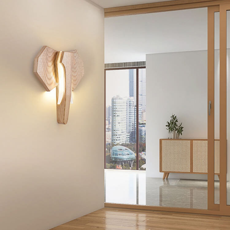 Taavita Creative Solid Wood Elephant Shape LED Wall Light Lamp with Color Change Function