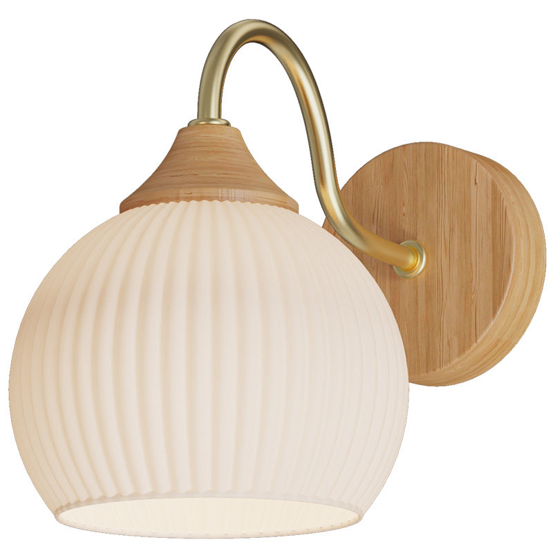 Taavita Striped Glass Wall Lamp made of Round Wood, 1-Light