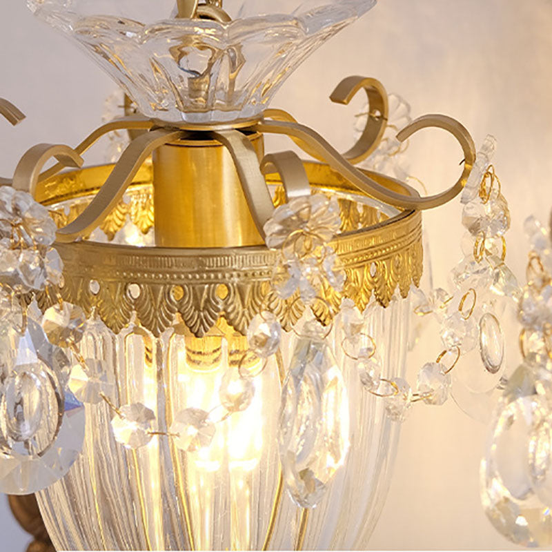 Traditional French Court Lantern in Brass with Crystal 1/2 Light Wall Lamp for Living Room