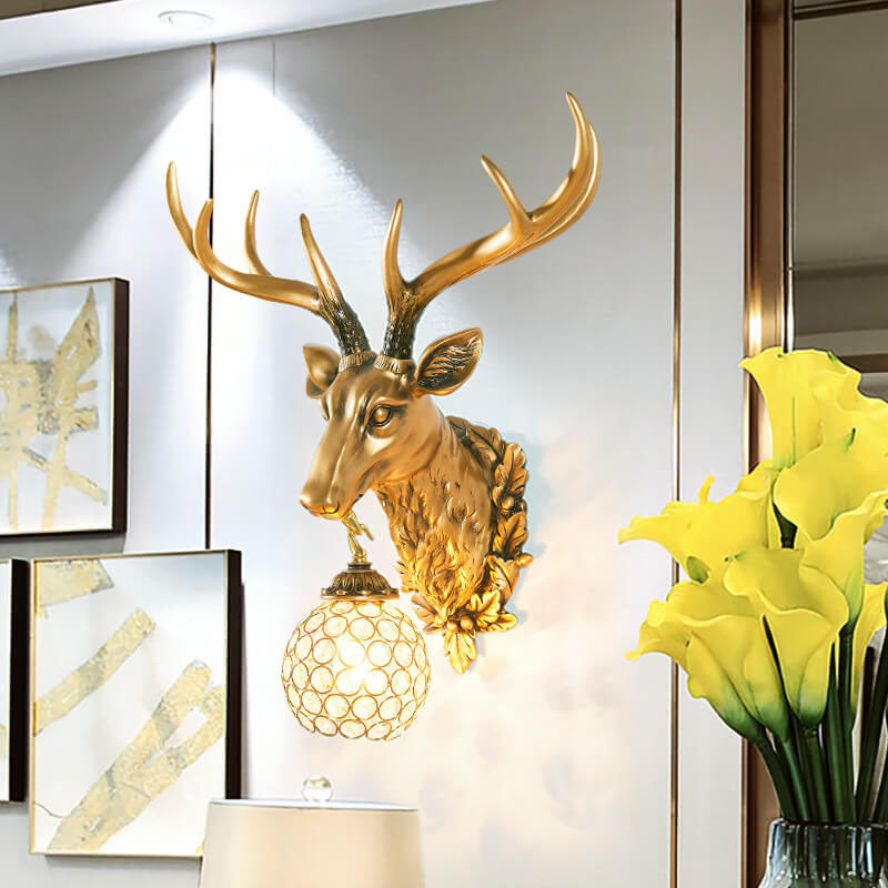 Taavita Retro Deer Head Resin Wall Lamp with 1 Light