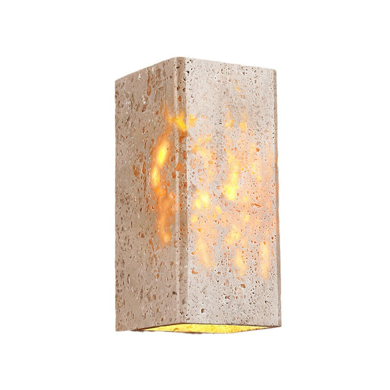 Traditional Japanese Waterproof Yellow Travertine Square LED Wall Sconce Lamp for Hallway