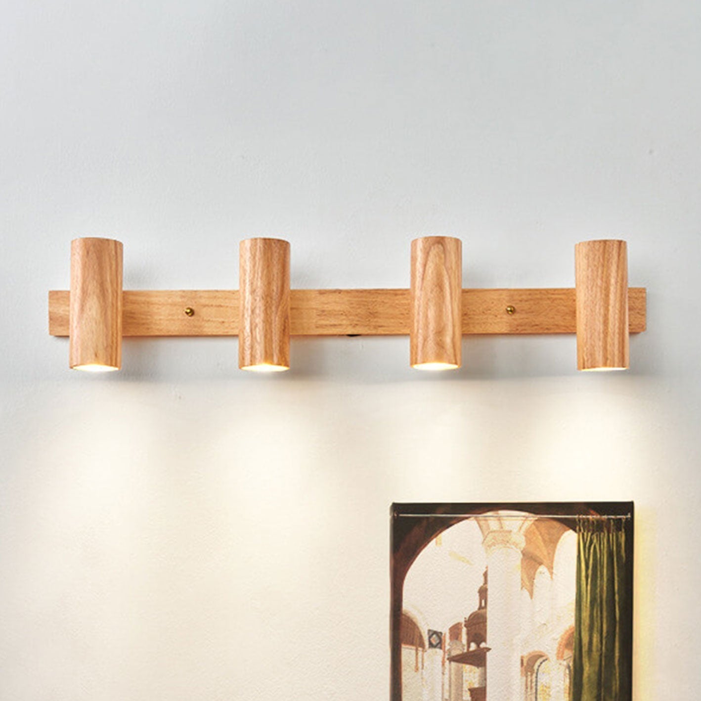 Modern Minimalist Wooden Rail Spotlight 1/3/4 Light Wall Lamp