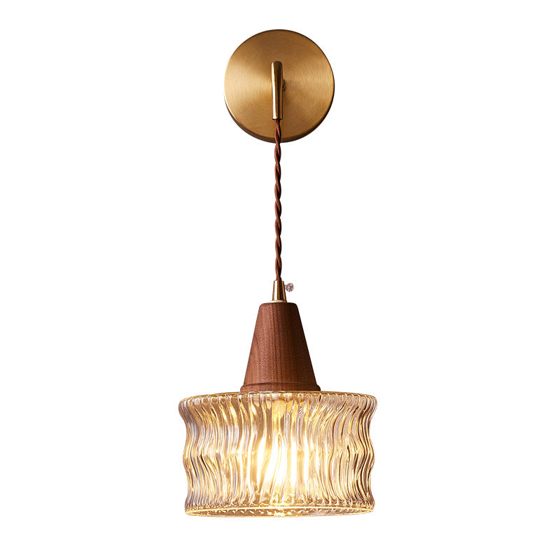 Taavita Walnut Glass Copper Cylinder 1 Light Wall Lamp