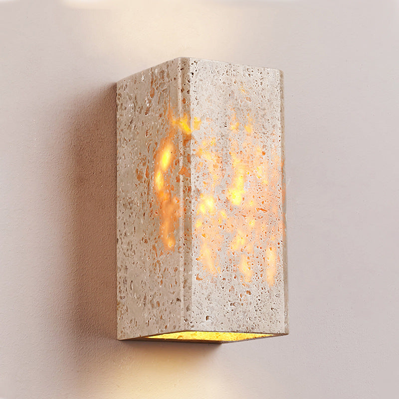 Traditional Japanese Waterproof Yellow Travertine Square LED Wall Sconce Lamp for Hallway