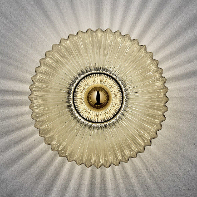 Taavita Vintage Striped Glass Round Disc 1-Light Wall Lamp