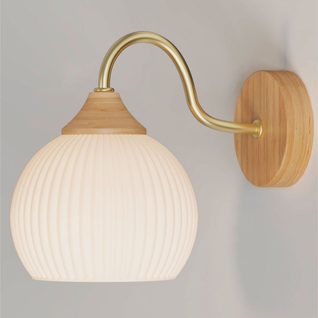 Taavita Striped Glass Wall Lamp made of Round Wood, 1-Light