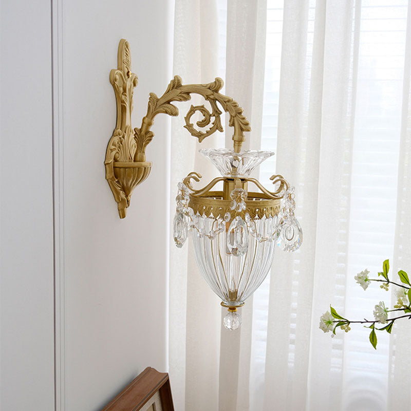 Traditional French Court Lantern in Brass with Crystal 1/2 Light Wall Lamp for Living Room