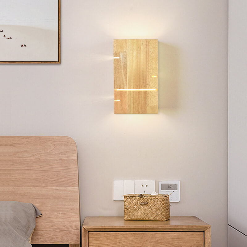 Taavita Square Minimalist 2-Light Wall Lamp Made of Wood