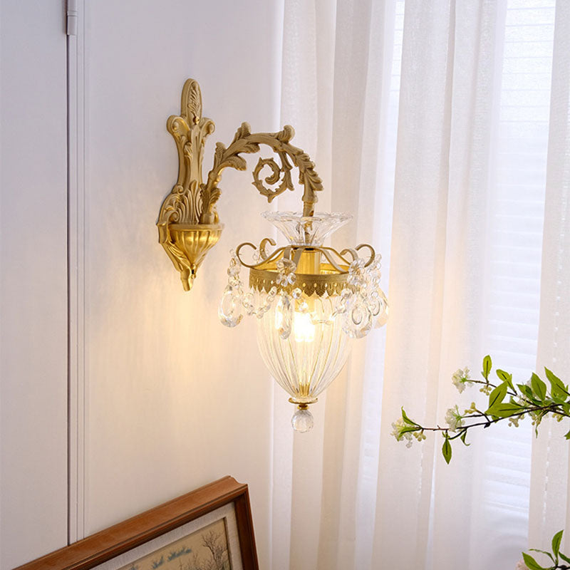 Traditional French Court Lantern in Brass with Crystal 1/2 Light Wall Lamp for Living Room