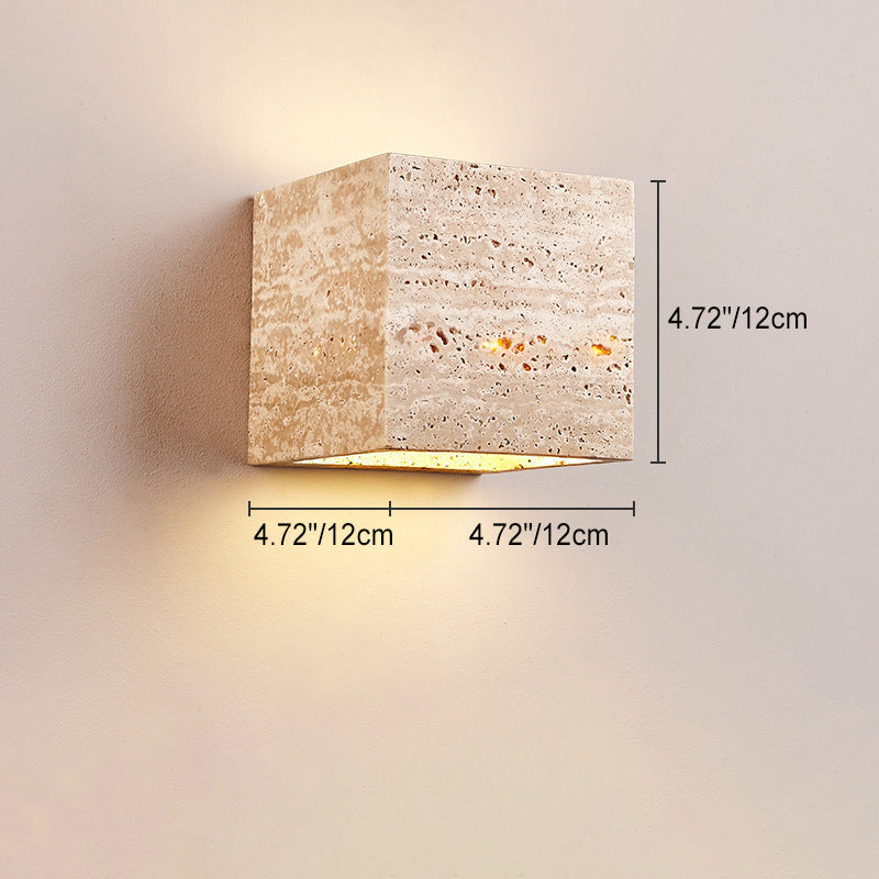 Traditional Japanese Waterproof Yellow Travertine Square LED Wall Sconce Lamp for Hallway