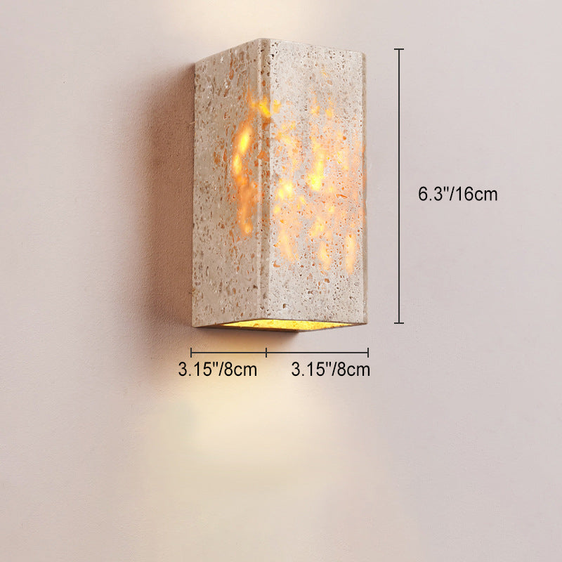 Traditional Japanese Waterproof Yellow Travertine Square LED Wall Sconce Lamp for Hallway