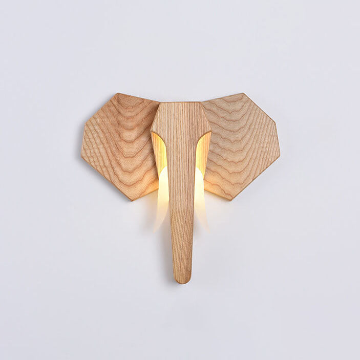 Taavita Creative Solid Wood Elephant Shape LED Wall Light Lamp with Color Change Function