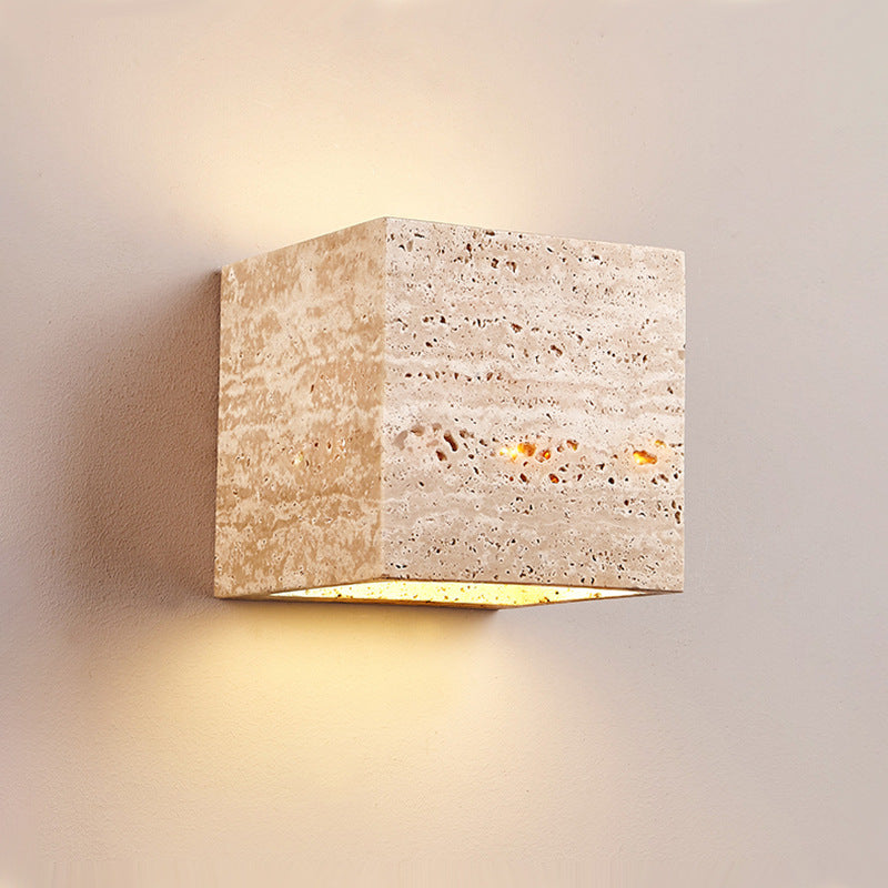 Traditional Japanese Waterproof Yellow Travertine Square LED Wall Sconce Lamp for Hallway