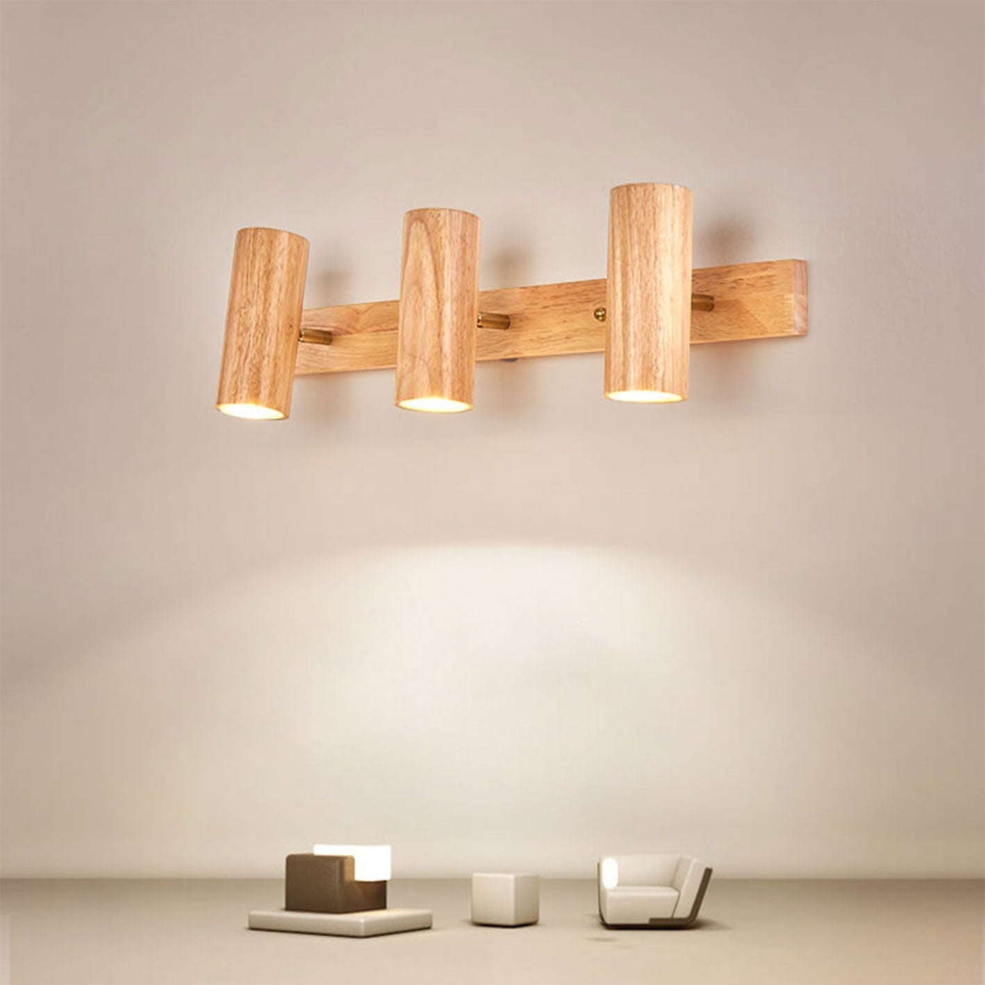 Modern Minimalist Wooden Rail Spotlight 1/3/4 Light Wall Lamp