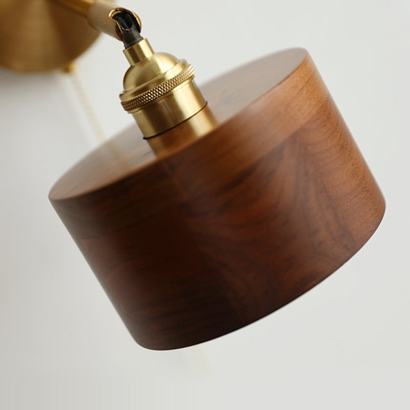 Contemporary Scandinavian Round Taavita Wood Cone Dome 1-Light Wall Lamp for Bedroom