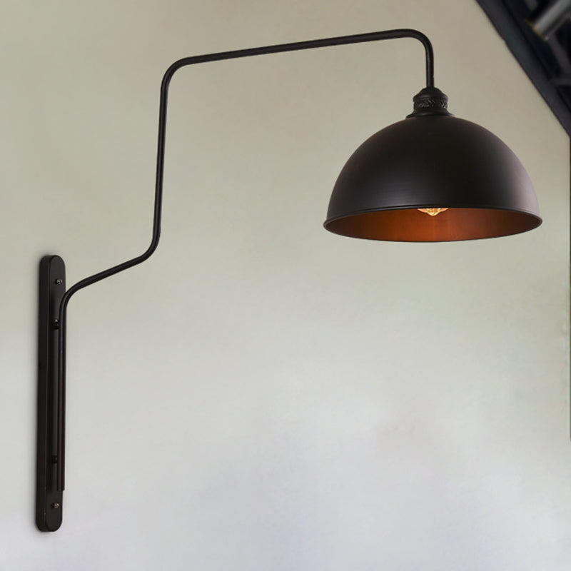 Taavita Head Bowl-Shaped Wall Light Vintage Industrial Black Finish Metal Sconce Lighting with Curved Arm for Restaurant