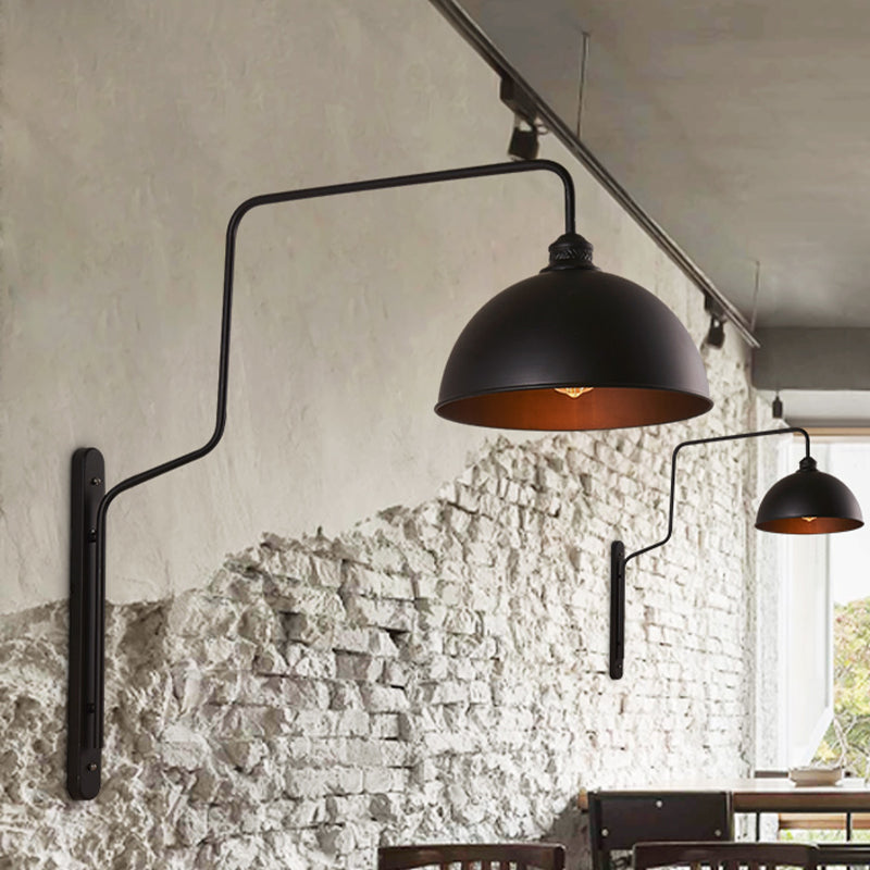 Taavita Head Bowl-Shaped Wall Light Vintage Industrial Black Finish Metal Sconce Lighting with Curved Arm for Restaurant