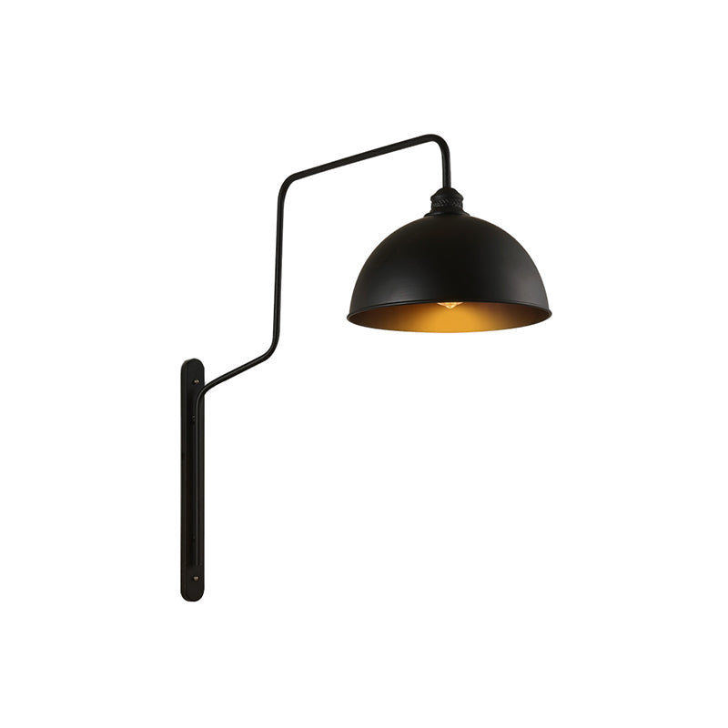 1 Head Bowl-Shaped Wall Light Vintage Black Finish Metal Sconce Lighting with Curved Arm for Restaurant Clearhalo 'Art deco wall lights' 'Cast Iron' 'Glass' 'Industrial wall lights' 'Industrial' 'Middle century wall lights' 'Modern' 'Rustic wall lights' 'Tiffany' 'Traditional wall lights' 'Wall Lamps & Sconces' 'Wall Lights' Lighting' 1044129