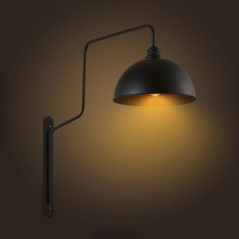 Taavita Head Bowl-Shaped Wall Light Vintage Industrial Black Finish Metal Sconce Lighting with Curved Arm for Restaurant