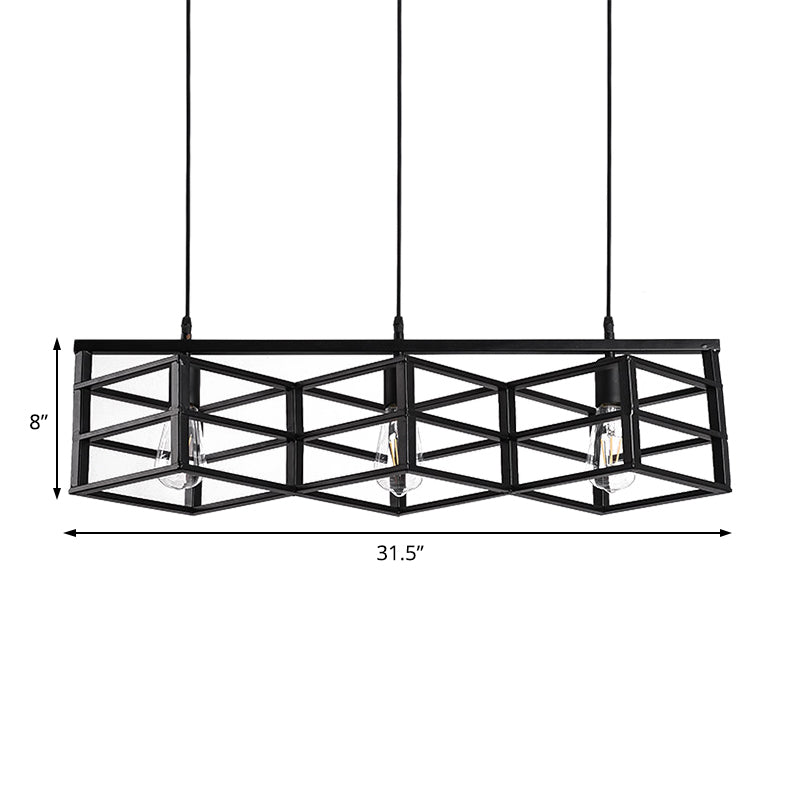 Taavita Linear Cage - Vintage Industrial Metal Suspension Light 3 Lamp Hall Pendant Light