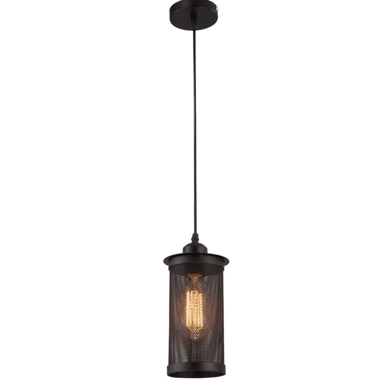 Taavita Metal Rust Black Hanging Pendant Lamp Cylindrical 1 Head Industrial Ceiling Lighting with Mesh Cage Shade