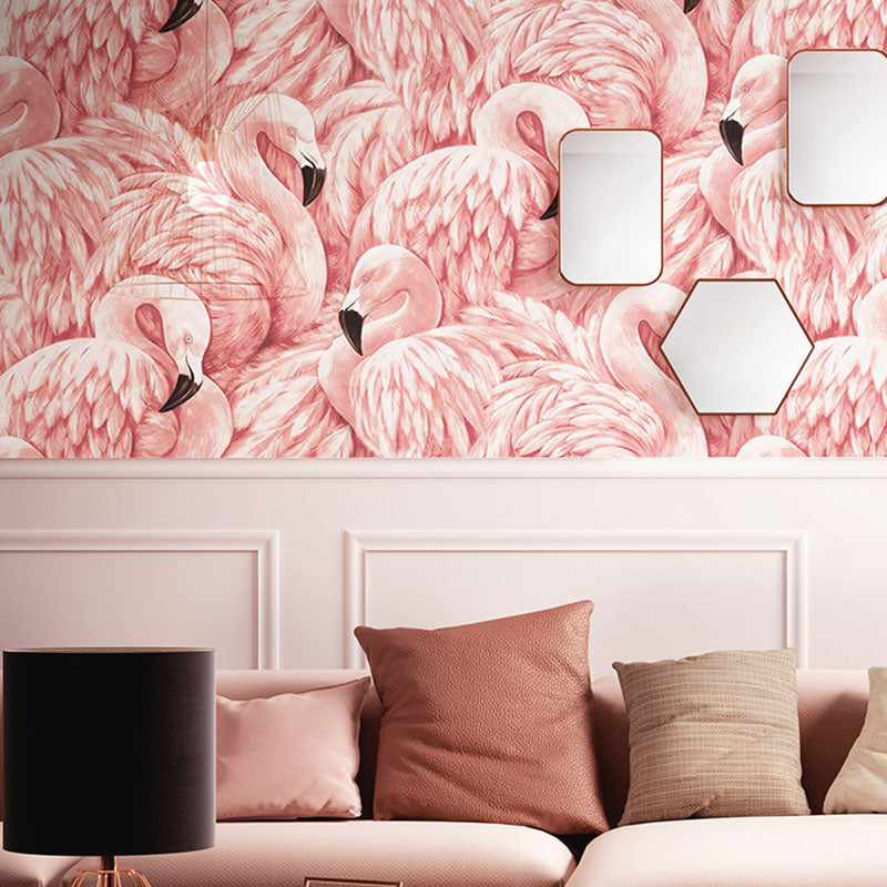 Taavita Tropical Flamingo Wallpaper Roll for Girls' Bedroom, Soft Pink, 33 Feet x 20.5 Inches