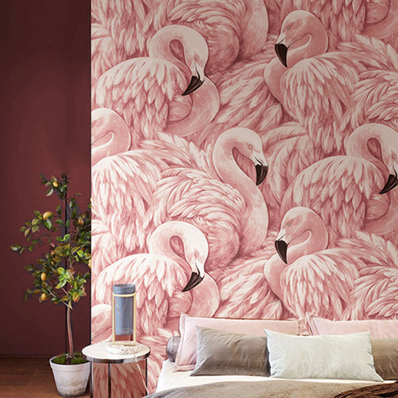 Taavita Tropical Flamingo Wallpaper Roll for Girls' Bedroom, Soft Pink, 33 Feet x 20.5 Inches