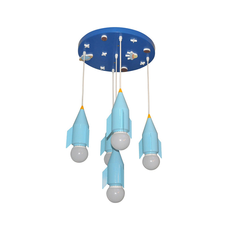 Taavita Rocket Shaped Cluster Pendant Light 5-Light Blue Finish Ceiling Suspension Lamp - Kids Style, Hanging Swag, Metal, Round Canopy, E26/E27 Bulb Base, 15 to 19 Inch, 220V-240V 110V-120V