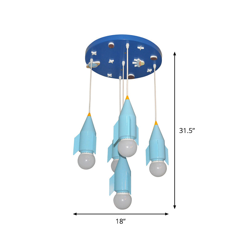 Taavita Rocket Shaped Cluster Pendant Light 5-Light Blue Finish Ceiling Suspension Lamp - Kids Style, Hanging Swag, Metal, Round Canopy, E26/E27 Bulb Base, 15 to 19 Inch, 220V-240V 110V-120V