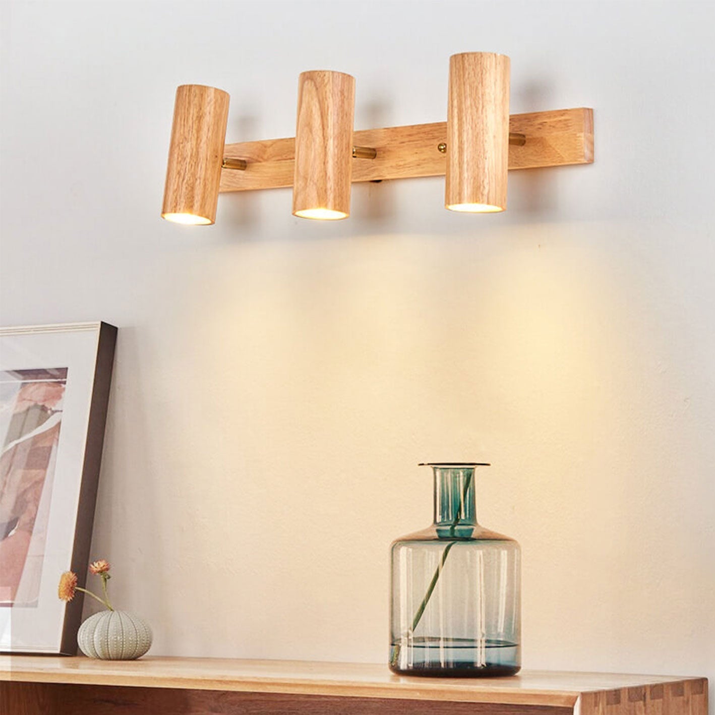 Modern Minimalist Wooden Rail Spotlight 1/3/4 Light Wall Lamp